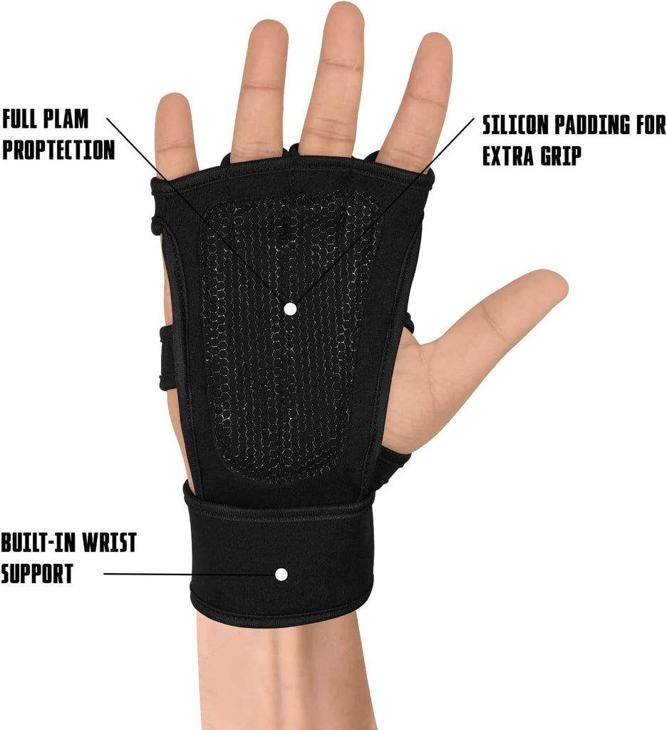 SAWANS Gym Fitness Open Workout Gloves Weight Lifting Anti Slip Padded Palm Protection Hand Grips for Men & Woman Wrist Powerlifting, Bodybuilding, Calisthenics Training