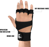 SAWANS Gym Fitness Open Workout Gloves Weight Lifting Anti Slip Padded Palm Protection Hand Grips for Men & Woman Wrist Powerlifting, Bodybuilding, Calisthenics Training