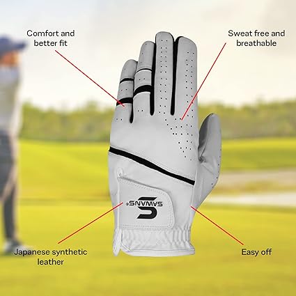 SAWANS Golf Glove Men's Durable Premium Leather Left Hand Right All Weather Grip Golfer Gloves Non Slip Flexible Golfing