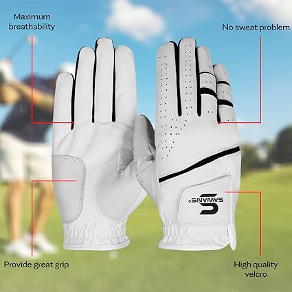 SAWANS Golf Glove Men's Durable Premium Leather Left Hand Right All Weather Grip Golfer Gloves Non Slip Flexible Golfing