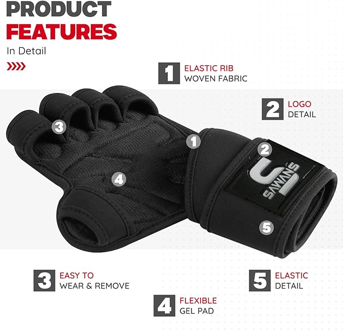 SAWANS Weight Lifting Gloves Padded Palm Protector Powerlifting Gym Gloves Men Women Wrist Support Exercise Fitness Workout Gloves Pull Ups Bodybuilding Essentials Hand Grip Training