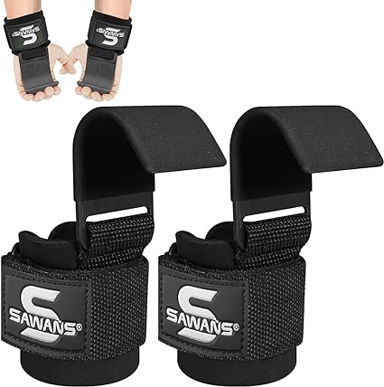 Lifting Hooks Non-Slip Coated Heavy Duty Solid Steel Neoprene Thick Padded Weight Lifting Gym Straps Deadlifts