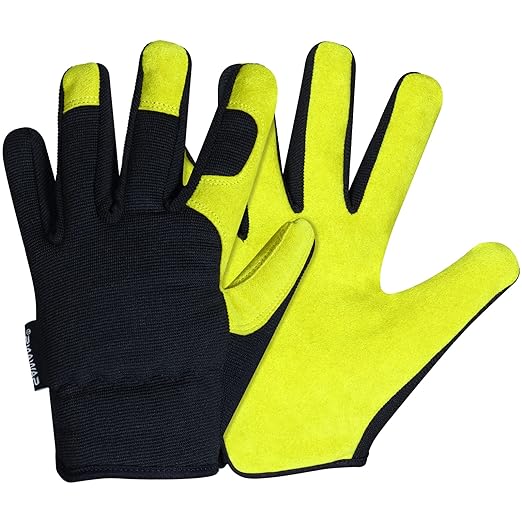 SAWANS Men Gardening Gloves Leather  forUtility Dexterity & Breathable Comfort Fit Construction & Building Work Gloves