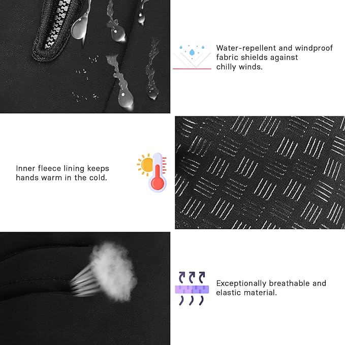 SAWANS Cycling Gloves Bike Thermal Winter Running Gloves for Men Women Non-slip Touch Screen Warm Winter Outdoor Zipper Gloves Adjustable Driving