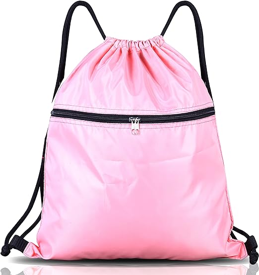 Drawstring Bag String Gym Sack Drawstring Sports Bag side Pocket Zipper PE Backpack Beach School Holidays Swimming Travel for Men And Women