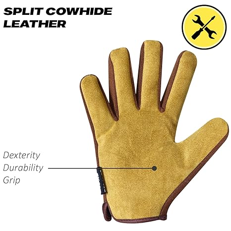 SAWANS Men Gardening Gloves Leather  forUtility Dexterity & Breathable Comfort Fit Construction & Building Work Gloves