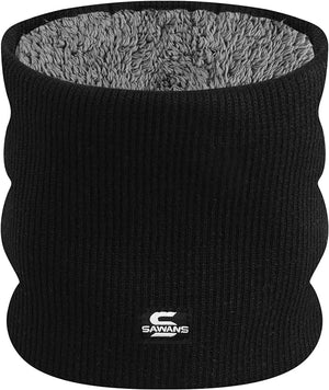 SAWANS Winter Neck Warmer Windproof Thermal Lined Black Scarf Soft Warm Neck Gaiter Double Layer Cycling Ski Snood Scarves Face Cover for Winter Men Women Sports Motorbike Motorcycle
