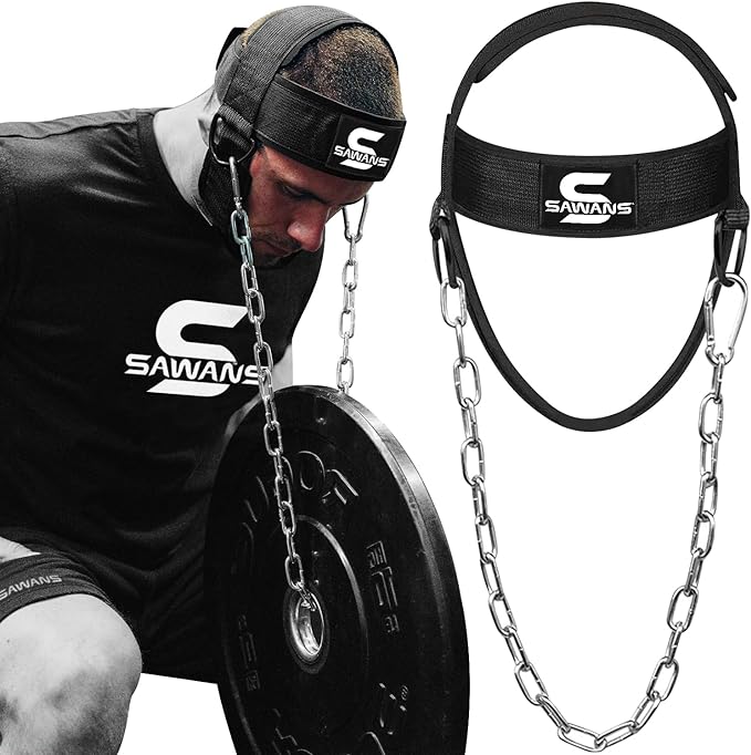SAWANS Neck Trainer Neck Harness for Weight Sports Neck Stretcher Weight Lifting Belt Head Trainer Men Neck Back Pain Adjustable Head Harness Fitness, Bodybuilding, Strength Training