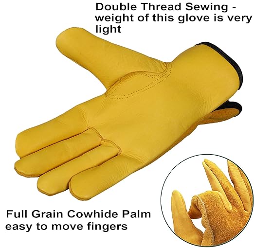 Work Gardening Gloves for Men Women 2 Pairs Leather Gloves Heavy Duty Construction Breathable and Flexible Safety