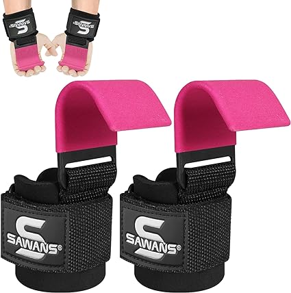 Lifting Hooks Non-Slip Coated Heavy Duty Solid Steel Neoprene Thick Padded Weight Lifting Gym Straps Deadlifts