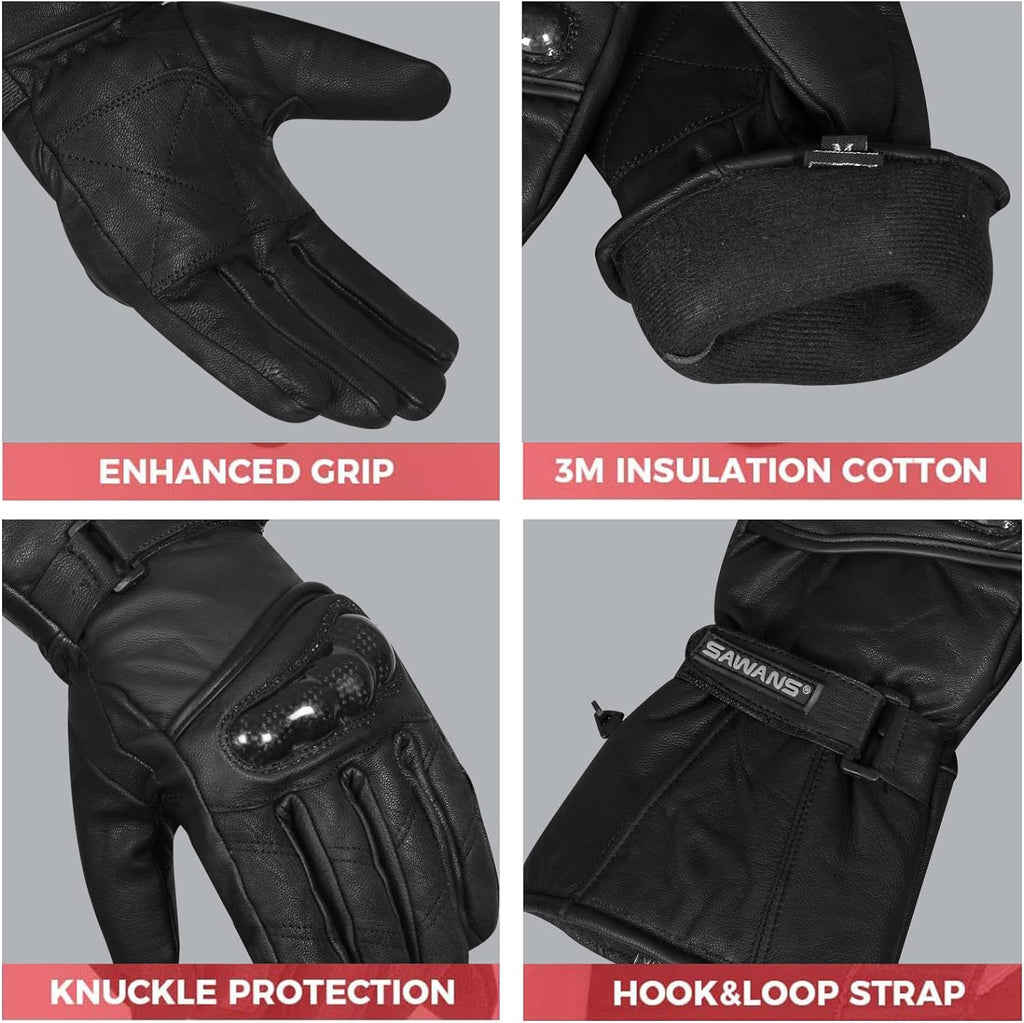 Motorbike Motorcycle Gloves Leather Hard Knuckles Thinsulate Windproof Waterproof Protection Winter Summer