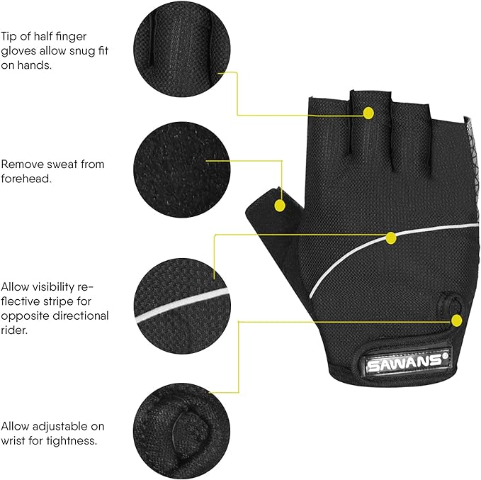 Gel Cycling Gloves Fingerless Padded Mountain Bike Bicycle Gloves Anti-slip Gym MTB Half Finger Reflective Biking