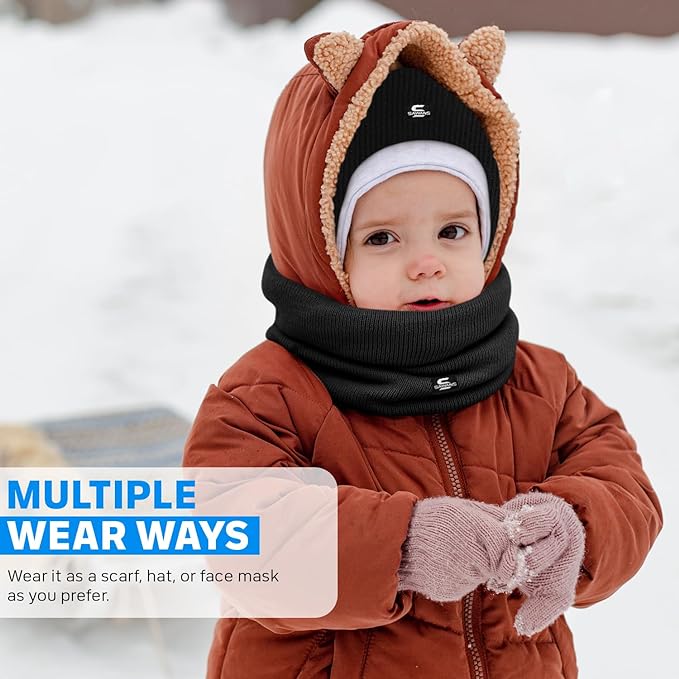 SAWANS Winter Neck Warmer Windproof Thermal Lined Black Scarf Soft Warm Neck Gaiter Double Layer Cycling Ski Snood Scarves Face Cover for Winter Men Women Sports Motorbike Motorcycle