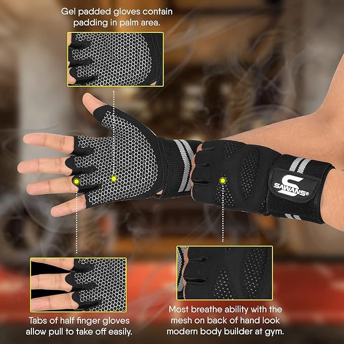 SAWANS Weight Lifting Gloves Gym Workout Fitness Support Men Women Fingerless Gloves Full Finger Touchscreen Bodybuilding Training Grip
