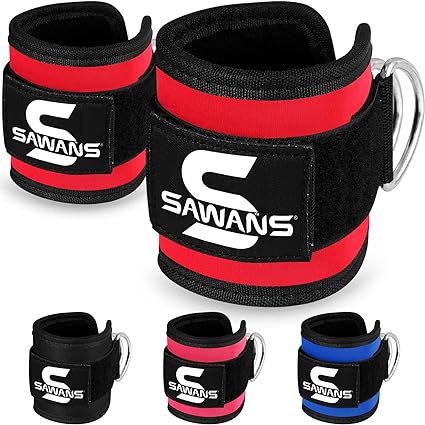 SAWANS Ankle Straps for Cable Machine Attachments Gym Ankle Cuffs with Neoprene Padding Adjustable Glute Kickback Workouts Booty Hip Abductors Leg Curls Exercise for Men and Women