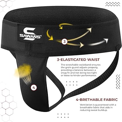 SAWANS Boxing Groin Guard Cup Kickboxing MMA Abdominal Protector Men Sweat-absorbent Ventilated Adjustable Underwear Taekwondo Sparring Groin Protector Jockstrap Jiu Jitsu BJJ Protection
