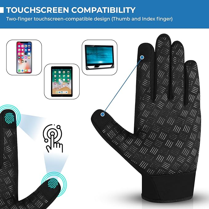 SAWANS Cycling Gloves Bike Thermal Winter Running Gloves for Men Women Non-slip Touch Screen Warm Winter Outdoor Zipper Gloves Adjustable Driving