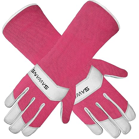 SAWANS Long Gardening Gloves Leather Men Women Durable Goatskin Garden Gloves Forearm Protection