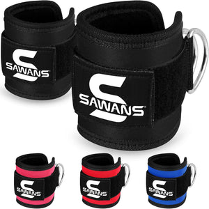 SAWANS Ankle Straps for Cable Machine Attachments Gym Ankle Cuffs with Neoprene Padding Adjustable Glute Kickback Workouts Booty Hip Abductors Leg Curls Exercise for Men and Women