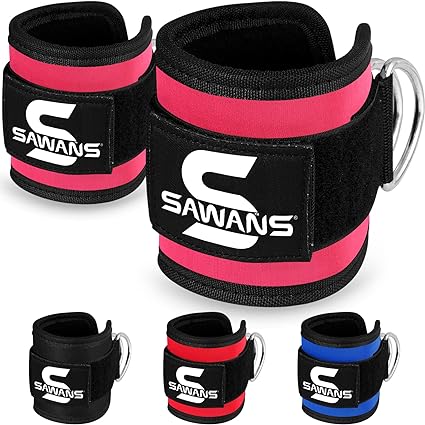 SAWANS Ankle Straps for Cable Machine Attachments Gym Ankle Cuffs with Neoprene Padding Adjustable Glute Kickback Workouts Booty Hip Abductors Leg Curls Exercise for Men and Women
