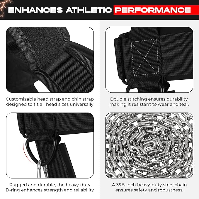 SAWANS Neck Trainer Neck Harness for Weight Sports Neck Stretcher Weight Lifting Belt Head Trainer Men Neck Back Pain Adjustable Head Harness Fitness, Bodybuilding, Strength Training