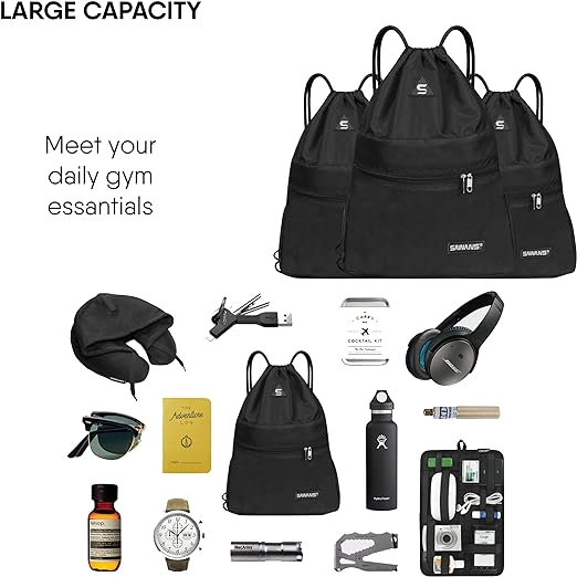 Drawstring Gym Sport Bag String Waterproof Pocket Zipper Sack Backpack for Women Men Travel Kit Bag.
