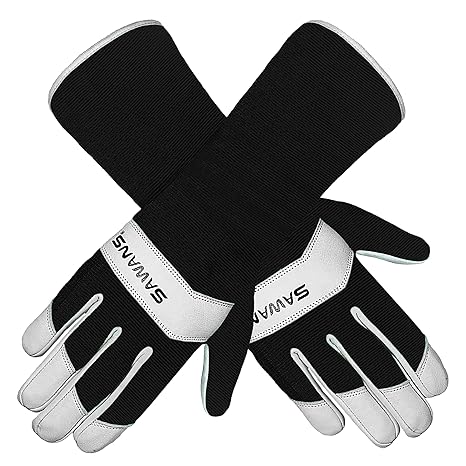 SAWANS Long Gardening Gloves Leather Men Women Durable Goatskin Garden Gloves Forearm Protection