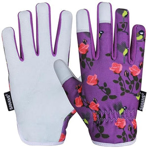 SAWANS Leather Gardening Gloves Ladies Mens Women Thorn Proof Rigger Garden Safety Working Gloves Multipurpose Breathable Construction Gardening Gifts (Purple, S (Pack of 1))