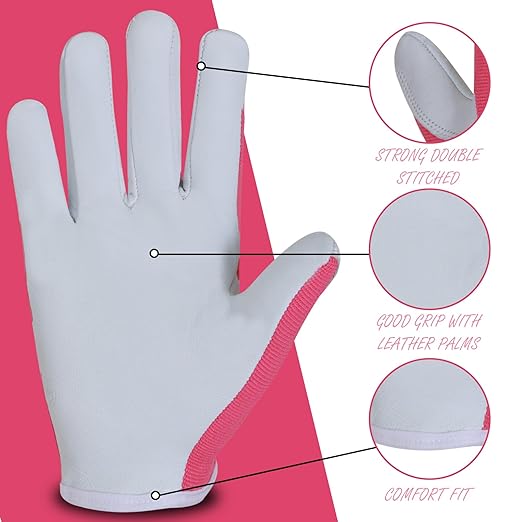 SAWANS Leather Gardening Gloves for Women/Men Ladies Working Gloves Thorn Proof Rigger Garden Gloves Safety work gloves Gardening Gifts Multipurpose (Pink, M (Pack of 1))