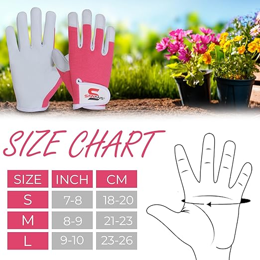 SAWANS Leather Gardening Gloves for Women/Men Ladies Working Gloves Thorn Proof Rigger Garden Gloves Safety work gloves Gardening Gifts Multipurpose (Pink, M (Pack of 1))