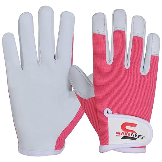SAWANS Leather Gardening Gloves for Women/Men Ladies Working Gloves Thorn Proof Rigger Garden Gloves Safety work gloves Gardening Gifts Multipurpose (Pink, M (Pack of 1))