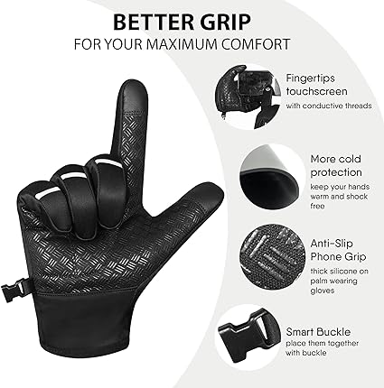 SAWANS Mens Cycling Gloves Thermal Winter Warm Gloves Touchscreen Adjustable Windproof Anti-Slip Women Shock Padded Bicycle Biking Gloves Outdoor Running Hiking