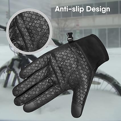 SAWANS Mens Cycling Gloves Thermal Winter Warm Gloves Touchscreen Adjustable Windproof Anti-Slip Women Shock Padded Bicycle Biking Gloves Outdoor Running Hiking