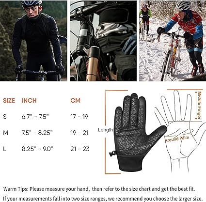 SAWANS Mens Cycling Gloves Thermal Winter Warm Gloves Touchscreen Adjustable Windproof Anti-Slip Women Shock Padded Bicycle Biking Gloves Outdoor Running Hiking