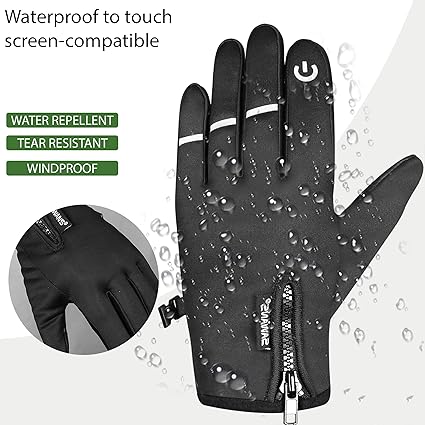 SAWANS Mens Cycling Gloves Thermal Winter Warm Gloves Touchscreen Adjustable Windproof Anti-Slip Women Shock Padded Bicycle Biking Gloves Outdoor Running Hiking