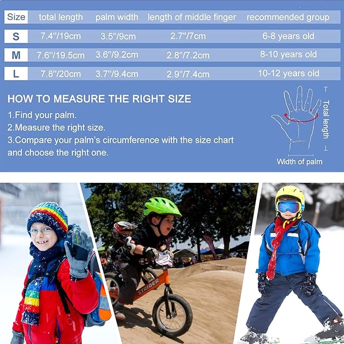 Kids Running Sports Gloves Cycling Boys Winter Touch Screen Thermal Children Girls Windproof Outdoor Anti-slip Gloves Warm Bike Riding Football Walking Ski Ages 4-12