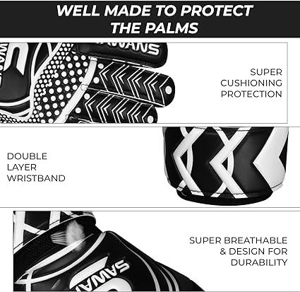 SAWANS Goalkeeper Gloves Football Training Equipment for Kids Boys Youth Adult Men Goalie Gloves Grips Palm Protection Double Layer Breathable Goalkeeping