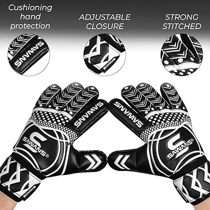 SAWANS Goalkeeper Gloves Football Training Equipment for Kids Boys Youth Adult Men Goalie Gloves Grips Palm Protection Double Layer Breathable Goalkeeping