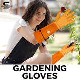 SAWANS Men's Leather Work Gloves Women's Gardening Gloves Sandblaster Cactus Barbed Wire Anti-thorn Garden Rose Gloves Long Forearm Leather (Yellow, XS (Pack of 1))
