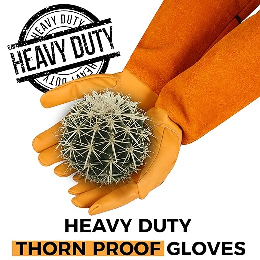 SAWANS Men's Leather Work Gloves Women's Gardening Gloves Sandblaster Cactus Barbed Wire Anti-thorn Garden Rose Gloves Long Forearm Leather (Yellow, XS (Pack of 1))