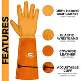 SAWANS Men's Leather Work Gloves Women's Gardening Gloves Sandblaster Cactus Barbed Wire Anti-thorn Garden Rose Gloves Long Forearm Leather (Yellow, XS (Pack of 1))