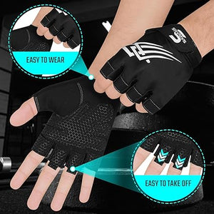 SAWANS Weight Lifting Gym Gloves for Men and Women Fitness Workout Training Breathable Non-Slip Silicone Padded Palm Grip Protection Half Finger Pull ups