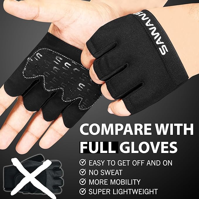 SAWANS Nonslip Workout Gloves for Men Weights Calluses Cushion Grip Exercise Gym Gloves for Women Finger Protectors Half Finger Glove Pole Guantes Fitness Yoga Lady Gym Gloves