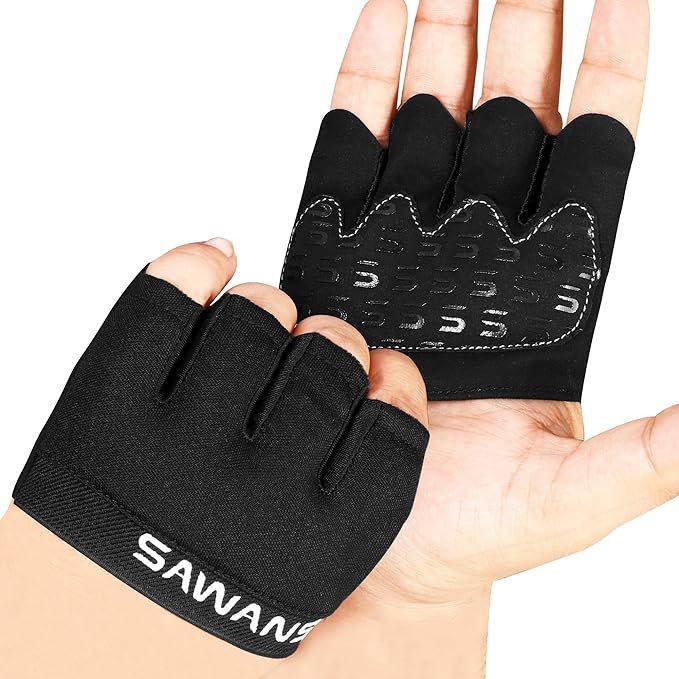 SAWANS Nonslip Workout Gloves for Men Weights Calluses Cushion Grip Exercise Gym Gloves for Women Finger Protectors Half Finger Glove Pole Guantes Fitness Yoga Lady Gym Gloves
