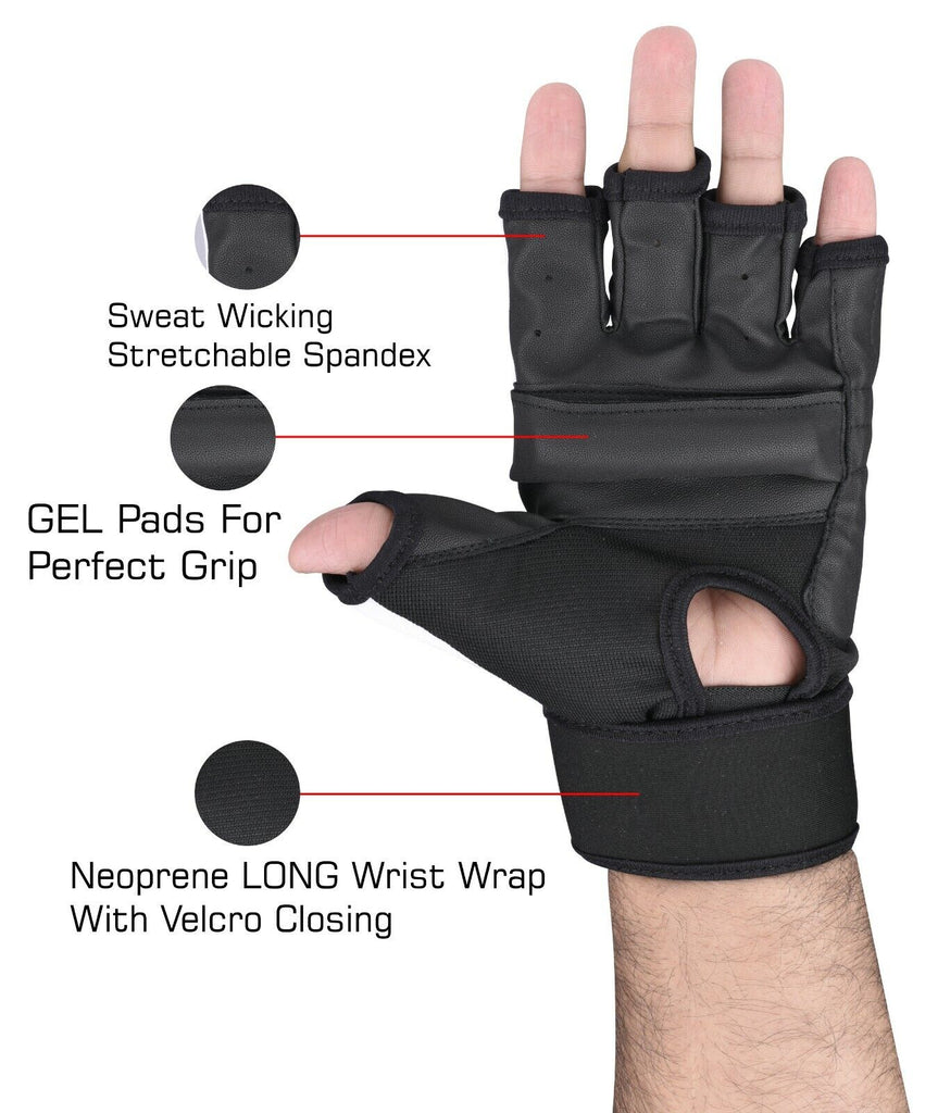 Leather MMA Boxing Gel Gloves Body Combat Punch Bag Training Martial Art