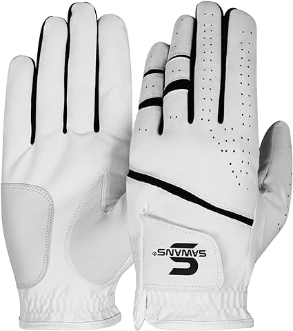 SAWANS Golf Glove Men's Durable Premium Leather Left Hand Right All Weather Grip Golfer Gloves Non Slip Flexible Golfing