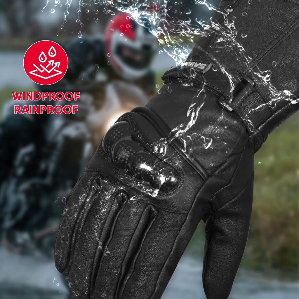 Motorbike Motorcycle Gloves Leather Hard Knuckles Thinsulate Windproof SAWANS