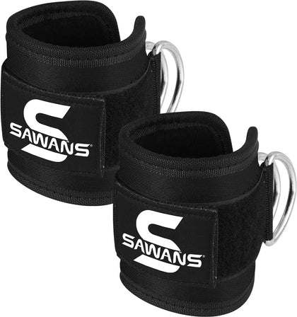 SAWANS Ankle Straps for Cable Machine Attachments Gym Ankle Cuffs with Neoprene Padding Adjustable Glute Kickback Workouts Booty Hip Abductors Leg Curls Exercise for Men and Women
