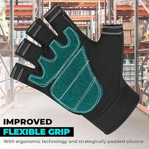 SAWANS Fingerless Working Gloves for Men Performance Heavy Duty Half-Finger Work Gloves Mechanic Anti Slip Safety Gloves for Work Warehouse Training Dexterity Carpenters Rigger Gloves (Black, XL)