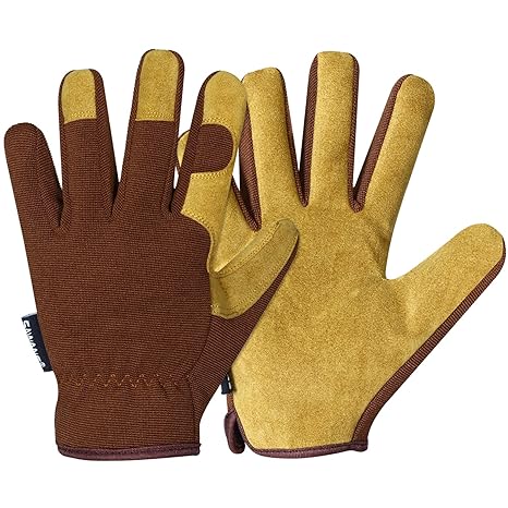 SAWANS Men Gardening Gloves Leather  forUtility Dexterity & Breathable Comfort Fit Construction & Building Work Gloves